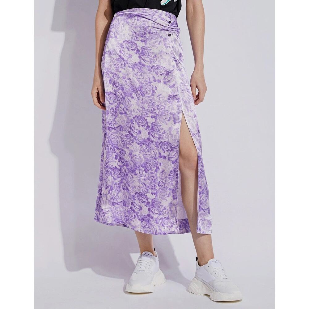 GANNI Heavy Satin Top + Pierced Detail Skirt Set violet tulip size 42 US 10/12 - Picture 5 of 16
